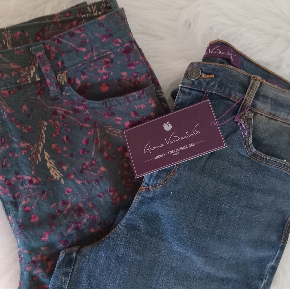 2Pcs Gloria Vanderbilt - Denim Jeans - Cute Floral Print and Classic Blue 8P Avg